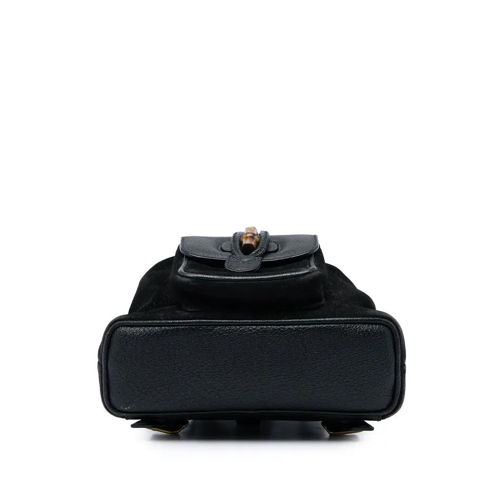 Gucci Suede Bamboo Drawstring Backpack Black Suede Good - Inside View