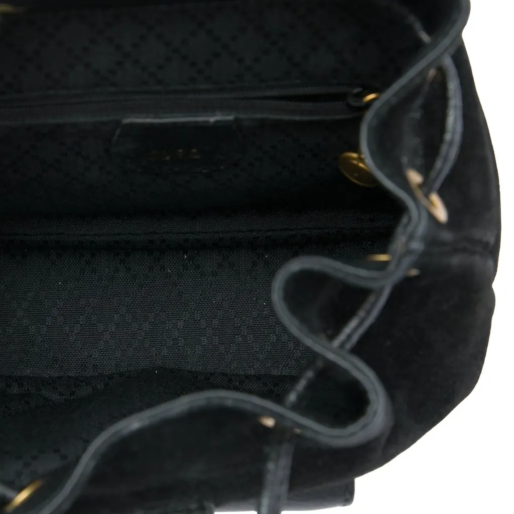 Gucci Suede Bamboo Drawstring Backpack Black Suede Good - Model View