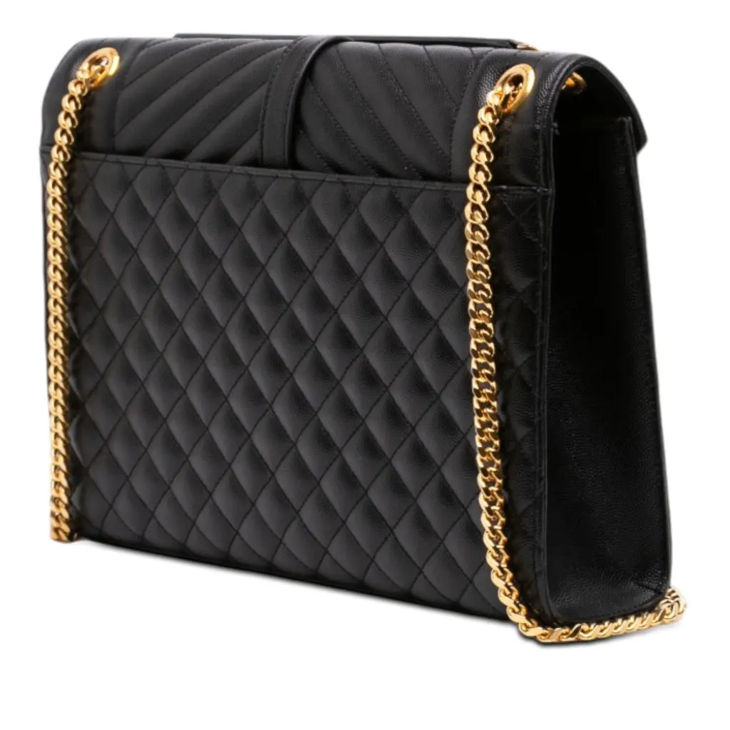 Saint Laurent Medium Grain De Poudre Triquilt Monogram Envelope Bag Black Leather Very good - Back View