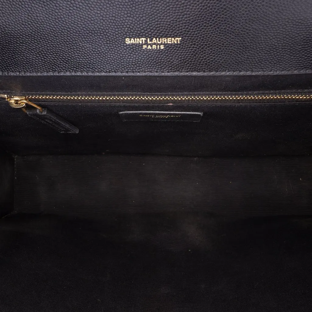 Saint Laurent Medium Grain De Poudre Triquilt Monogram Envelope Bag Black Leather Very good - Model View