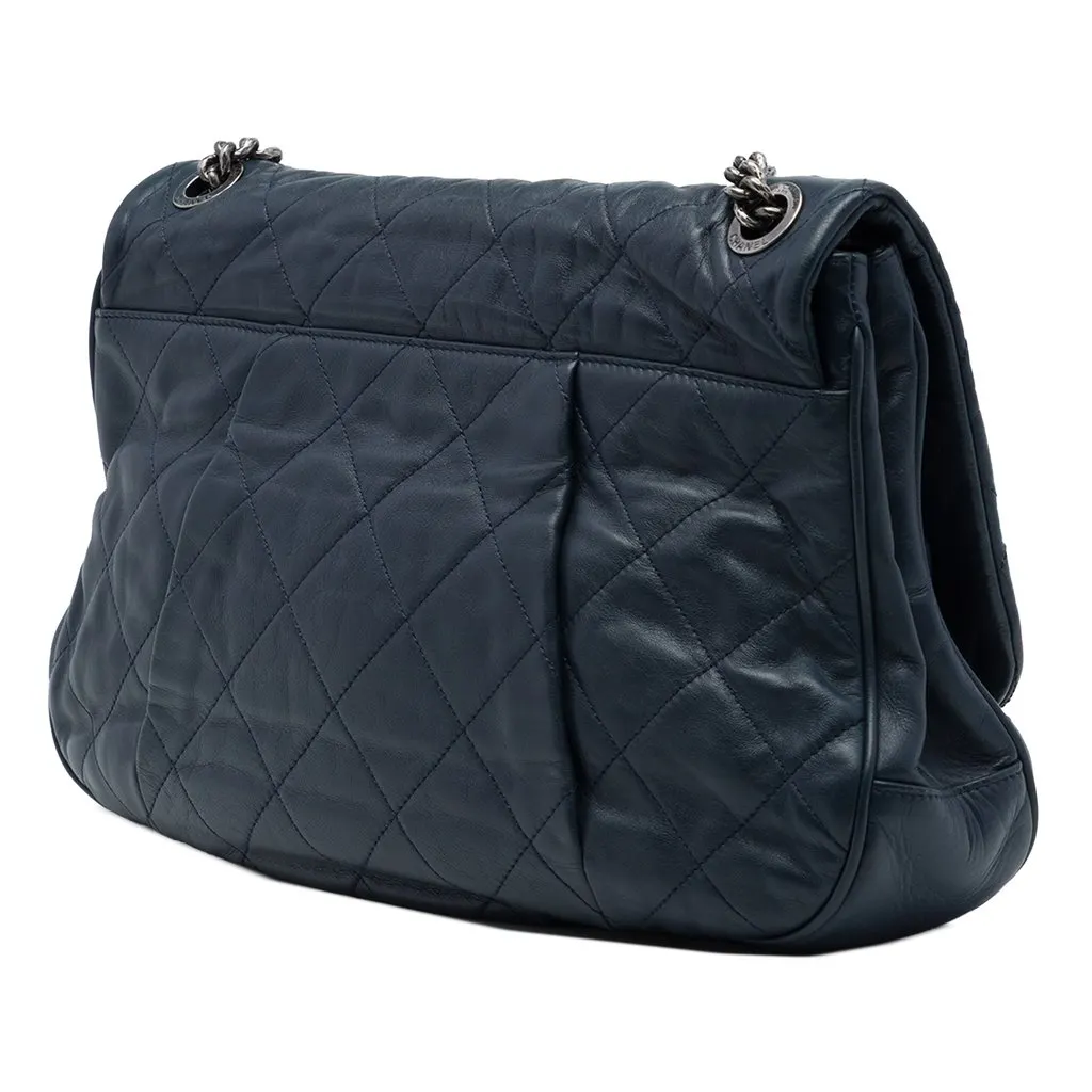 Chanel Quilted Calfskin Coco Pleats Flap Blue Leather Very good - Back View