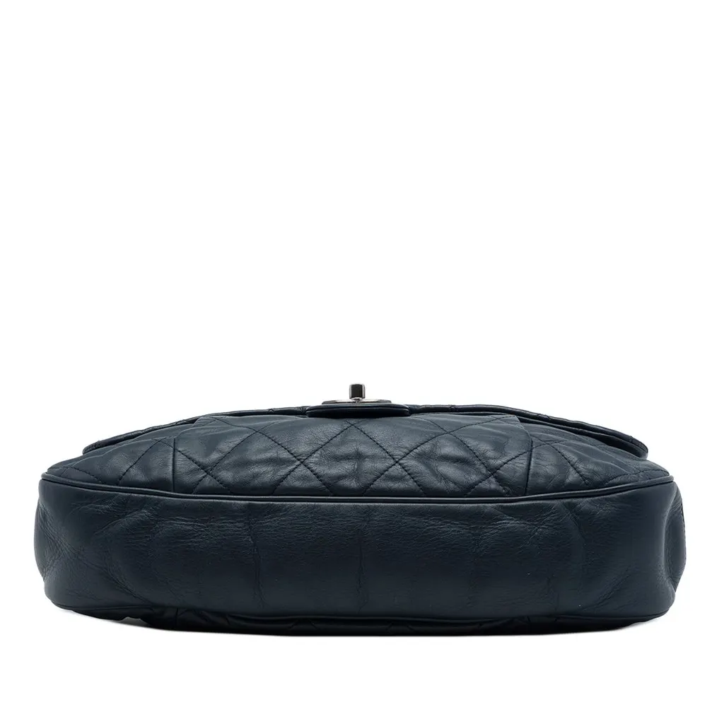 Chanel Quilted Calfskin Coco Pleats Flap Blue Leather Very good - Inside View