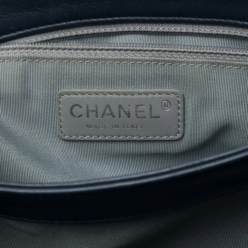 Chanel Quilted Calfskin Coco Pleats Flap Blue Leather Very good - Box View