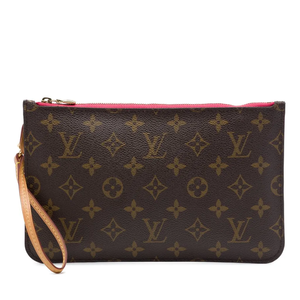 Louis Vuitton Monogram Neverfull MM Pouch Brown Canvas Good - Front View