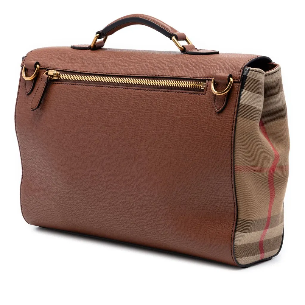 Burberry Leather and House Check Canvas Ethan Business Bag Brown Leather Very good - Back View