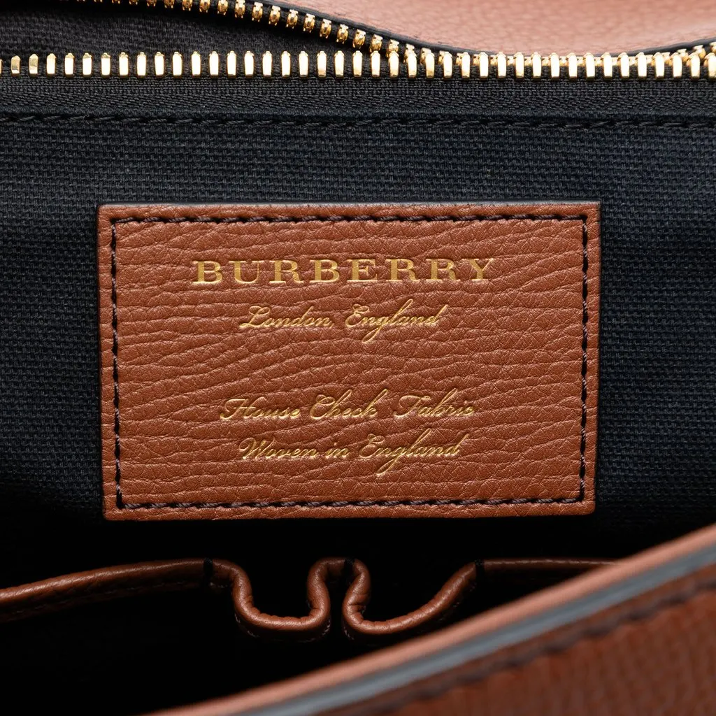 Burberry Leather and House Check Canvas Ethan Business Bag Brown Leather Very good - Box View