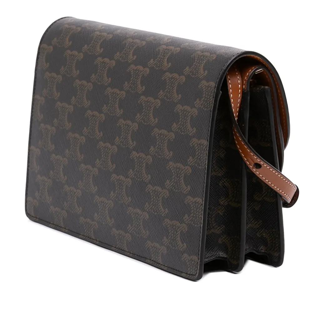 Celine Triomphe Coated Canvas Wallet On Strap Brown Very good - Back View