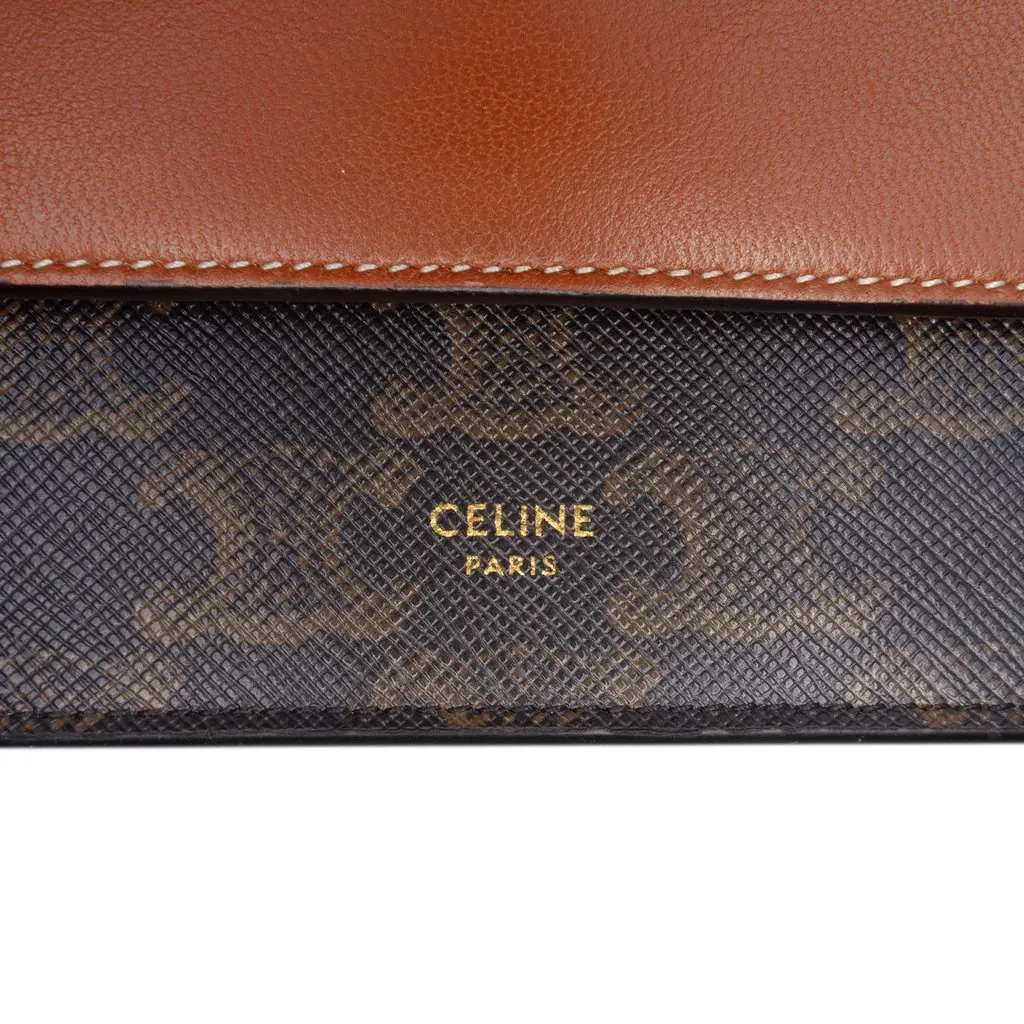 Celine Triomphe Coated Canvas Wallet On Strap Brown Very good - Box View