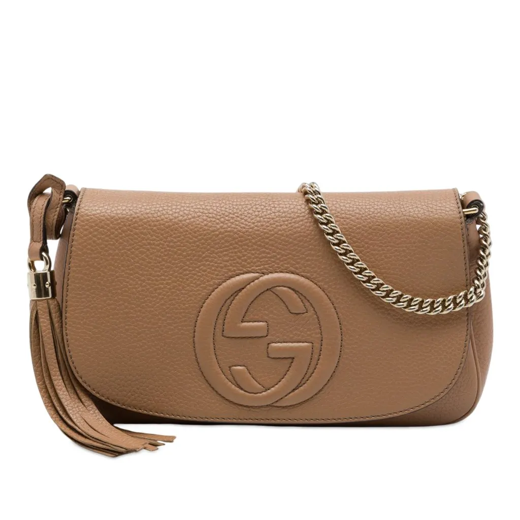 Gucci Medium Calfskin Soho Chain Flap Crossbody Brown Leather Very good - Front View