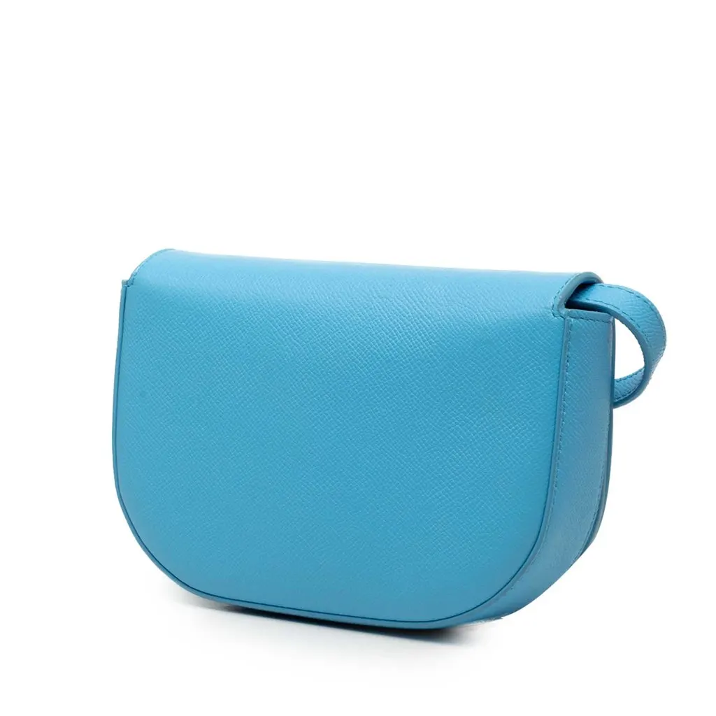 Balenciaga Grained Calfskin Logo Ville Day Crossbody XS Blue Leather Very good - Back View