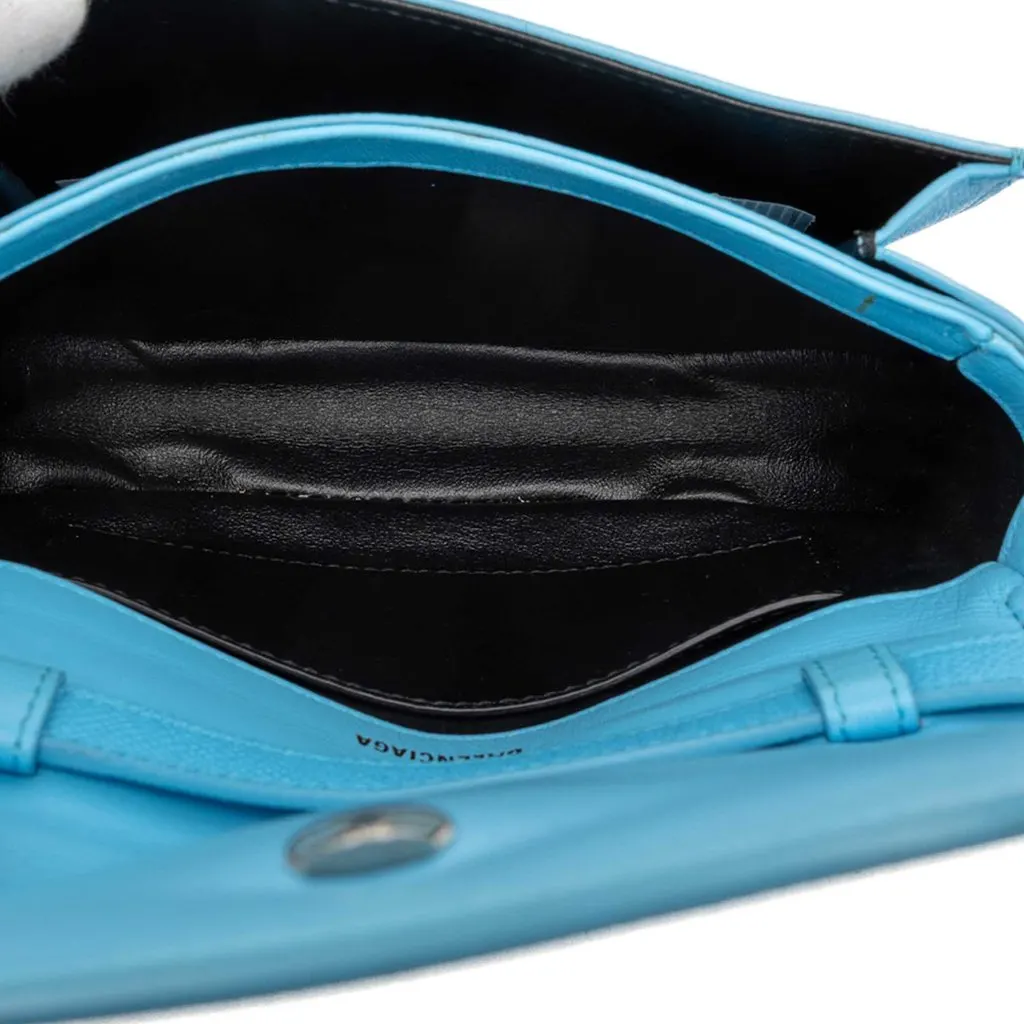 Balenciaga Grained Calfskin Logo Ville Day Crossbody XS Blue Leather Very good - Model View