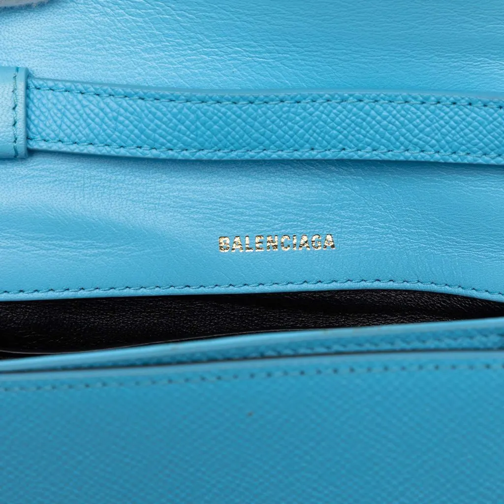 Balenciaga Grained Calfskin Logo Ville Day Crossbody XS Blue Leather Very good - Box View