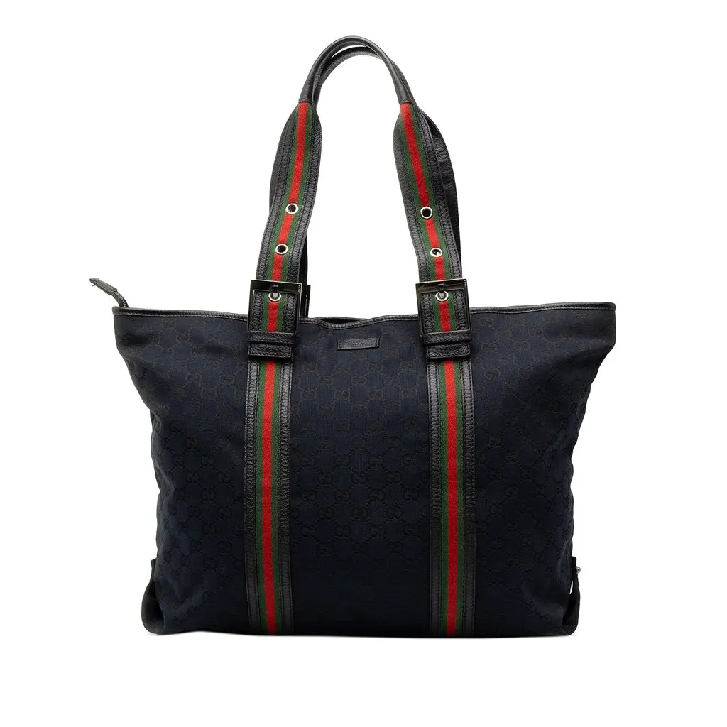 Gucci GG Canvas Web Shopper Tote Black Canvas Very good - Front View