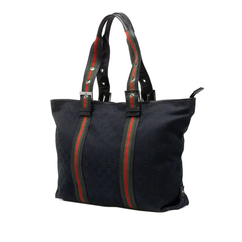 Gucci GG Canvas Web Shopper Tote Black Canvas Very good - Back View