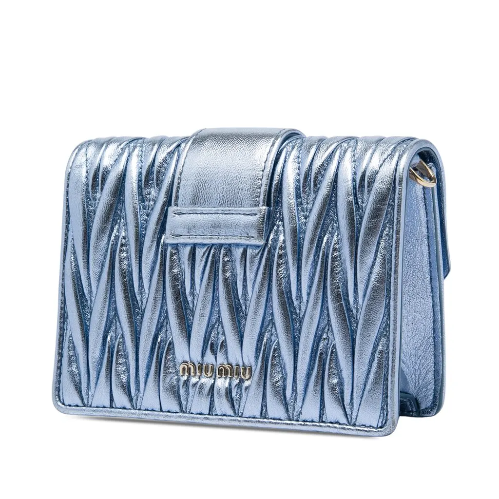 Miu Miu Mini Matelasse Metallic Nappa Crystal Embellished Crossbody Blue Leather Very good - Back View