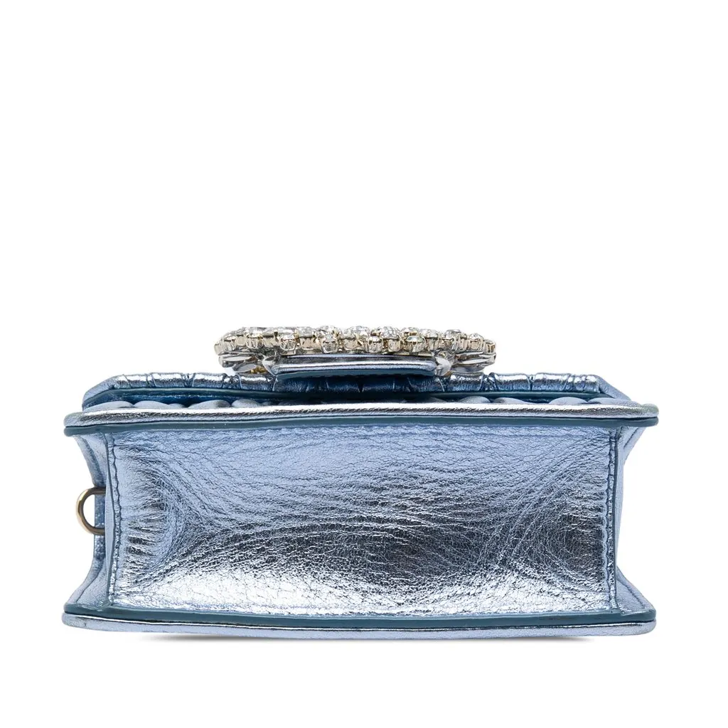 Miu Miu Mini Matelasse Metallic Nappa Crystal Embellished Crossbody Blue Leather Very good - Inside View