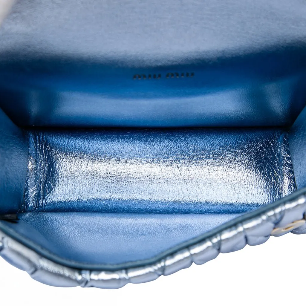 Miu Miu Mini Matelasse Metallic Nappa Crystal Embellished Crossbody Blue Leather Very good - Model View