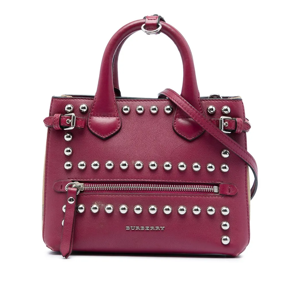 Burberry Baby Studded Leather and House Check Banner Satchel Purple Leather Very good - Front View