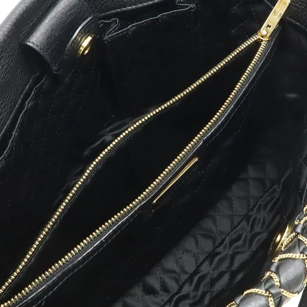 Ferragamo Leather Vara Chain Link Satchel Black Leather Very good - Inside View
