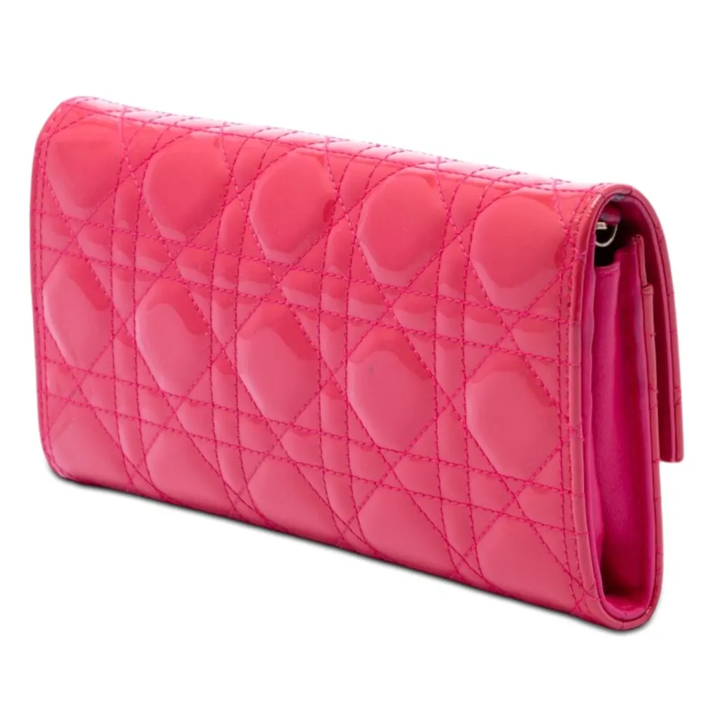 Dior Patent Cannage Lady Dior Wallet On Chain Pink Leather Very good - Back View