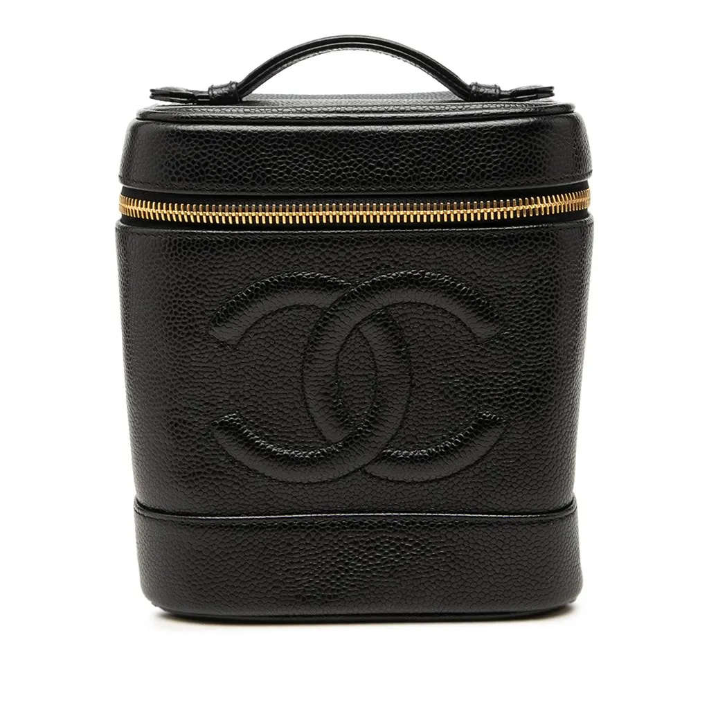 Chanel CC Caviar Vanity Case Black Leather Very good - Front View