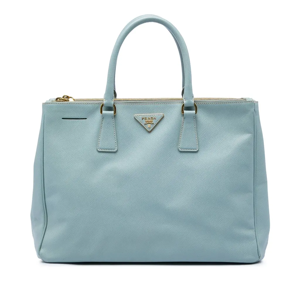 Prada Large Saffiano Lux Galleria Double Zip Satchel Blue Leather Very good - Front View