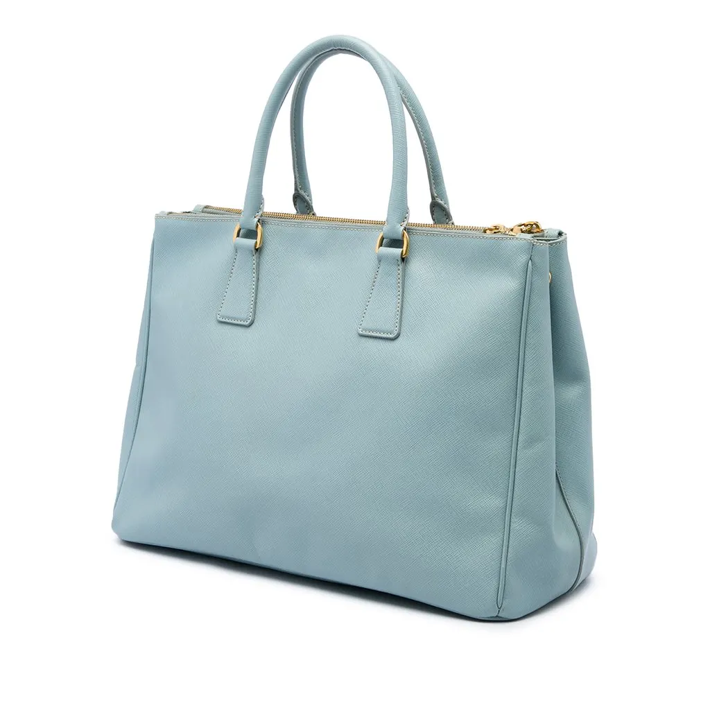 Prada Large Saffiano Lux Galleria Double Zip Satchel Blue Leather Very good - Back View