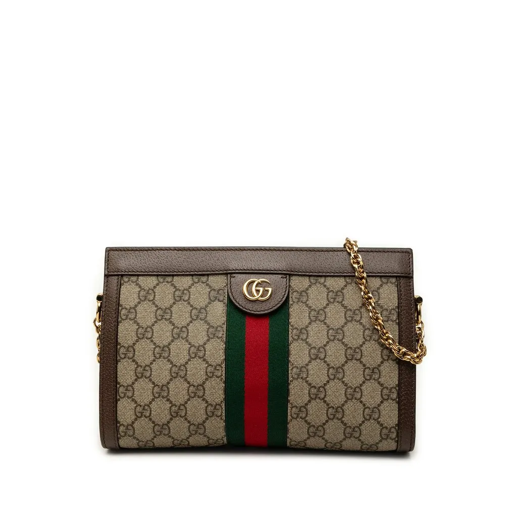 Gucci Small GG Supreme Web Ophidia Chain Crossbody Beige Canvas Good - Front View