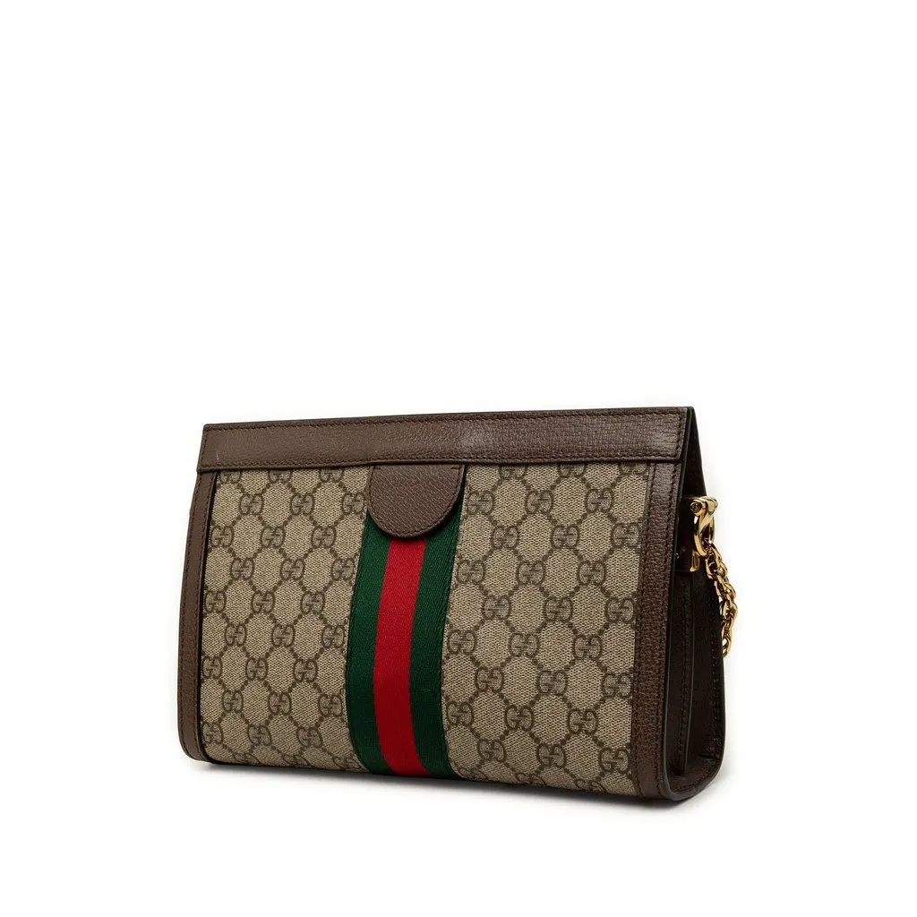Gucci Small GG Supreme Web Ophidia Chain Crossbody Beige Canvas Good - Back View