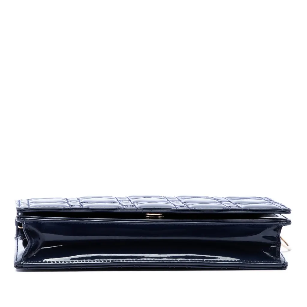 Dior Patent Cannage Lady Dior Pouch with Chain Blue Leather Very good - Inside View