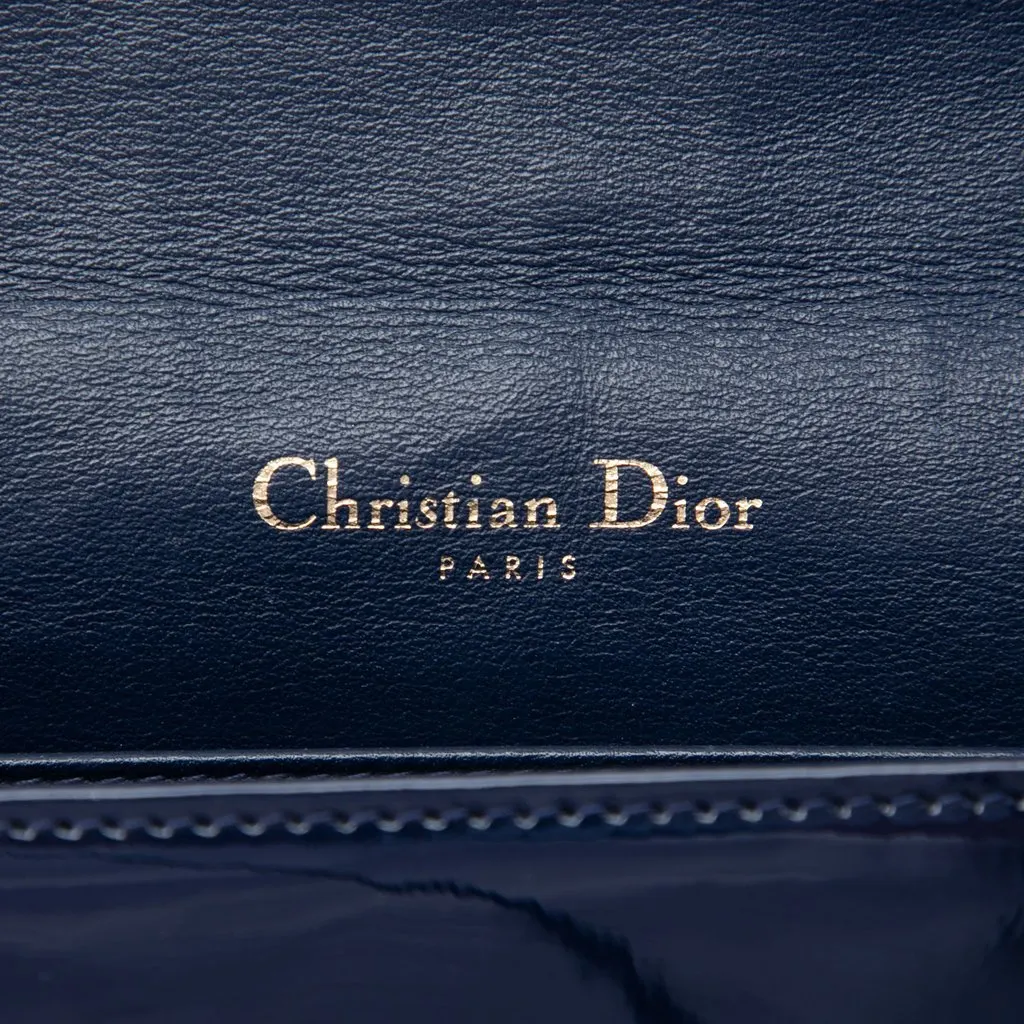 Dior Patent Cannage Lady Dior Pouch with Chain Blue Leather Very good - Box View