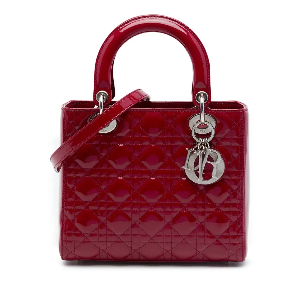 Dior Medium Patent Cannage Lady Dior Red Leather Very good - Front View