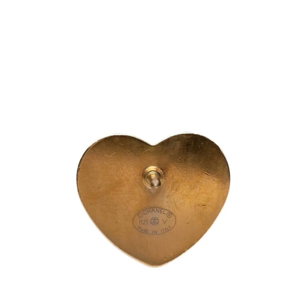 Chanel CC Gold Plated Quilted Heart Brooch Gold Metal Very good - Inside View