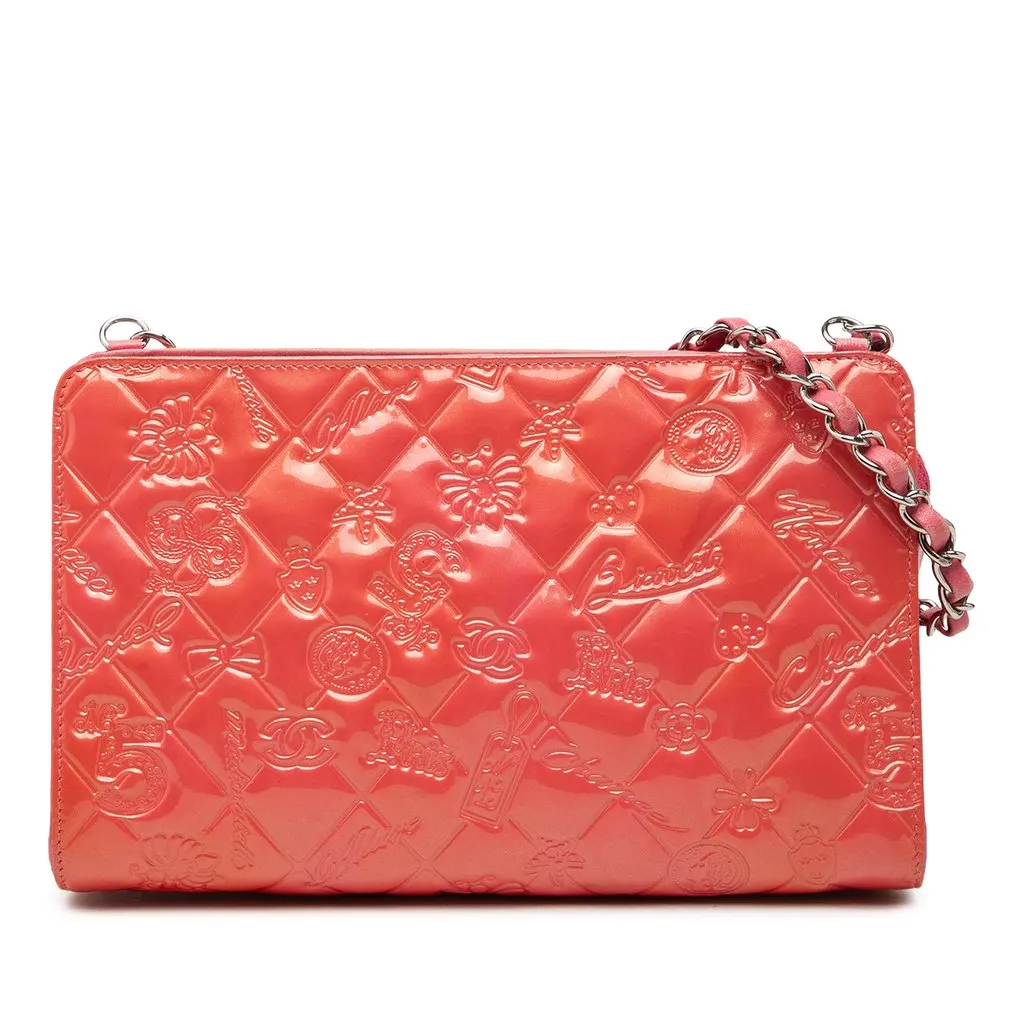 Chanel Quilted Patent Embossed Lucky Symbols Pochette Pink Leather Very good - Front View