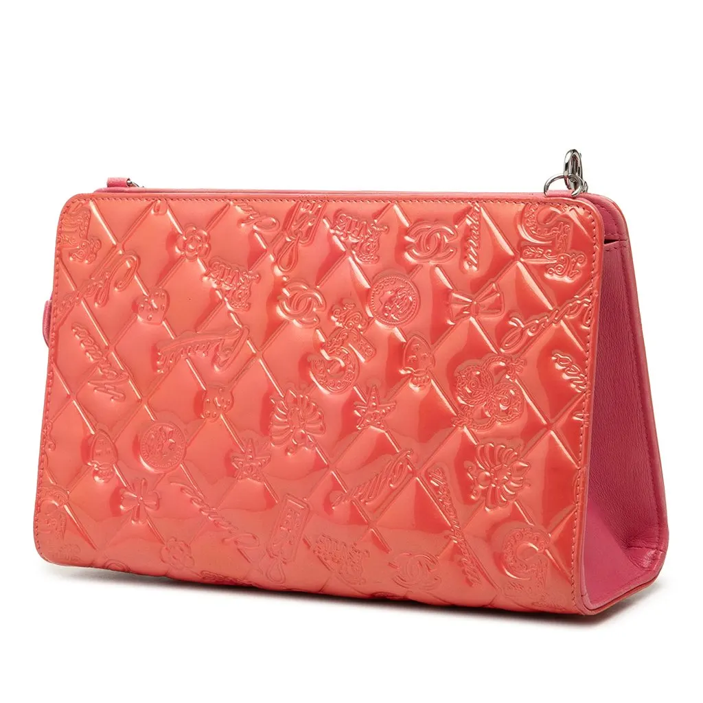 Chanel Quilted Patent Embossed Lucky Symbols Pochette Pink Leather Very good - Back View