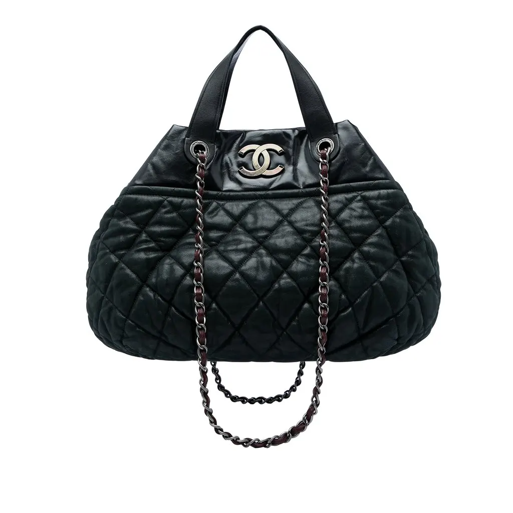 Chanel Large Quilted Iridescent Calfskin In The Mix Satchel Black Leather Very good - Front View
