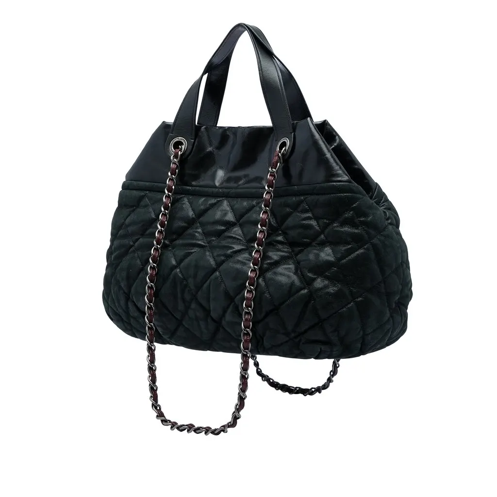 Chanel Large Quilted Iridescent Calfskin In The Mix Satchel Black Leather Very good - Back View