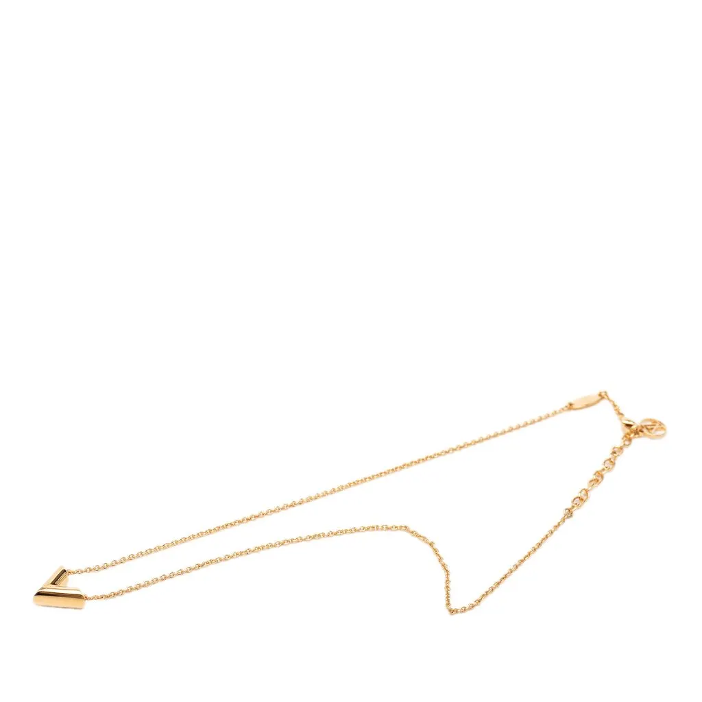 Louis Vuitton Gold Plated Essential V Pendant Necklace Gold Metal Very good - Front View