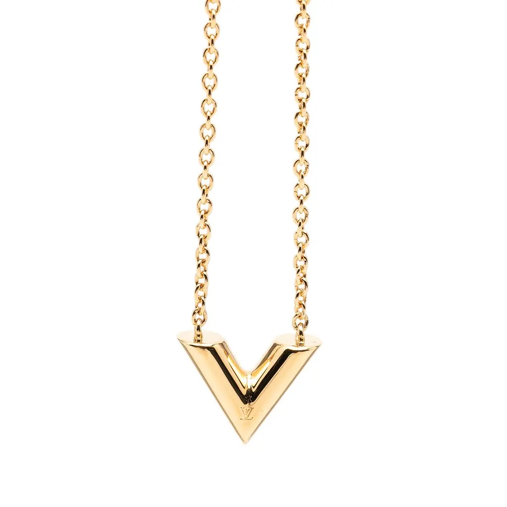 Louis Vuitton Gold Plated Essential V Pendant Necklace Gold Metal Very good - Back View