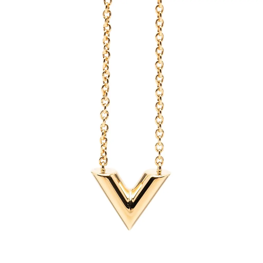 Louis Vuitton Gold Plated Essential V Pendant Necklace Gold Metal Very good - Inside View