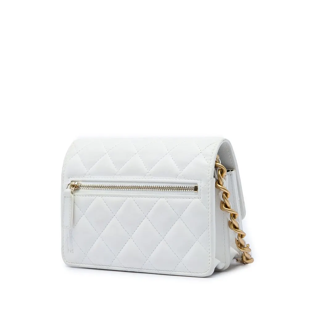 Chanel Quilted Lambskin Candy Chain Clutch with Chain White Leather Very good - Back View