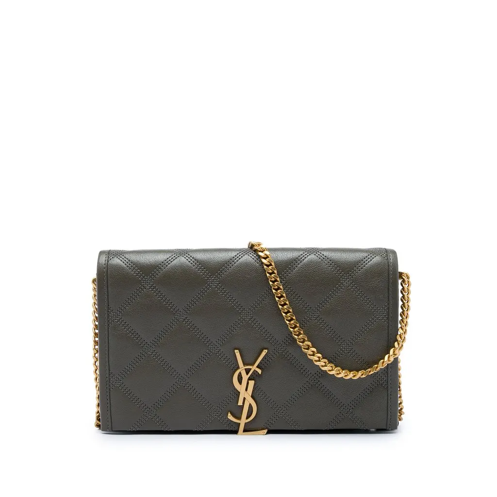 Saint Laurent Lambskin Becky Wallet on Chain Brown Leather Very good - Front View