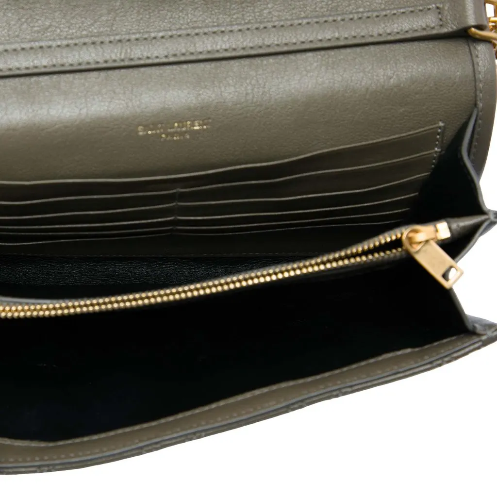 Saint Laurent Lambskin Becky Wallet on Chain Brown Leather Very good - Model View