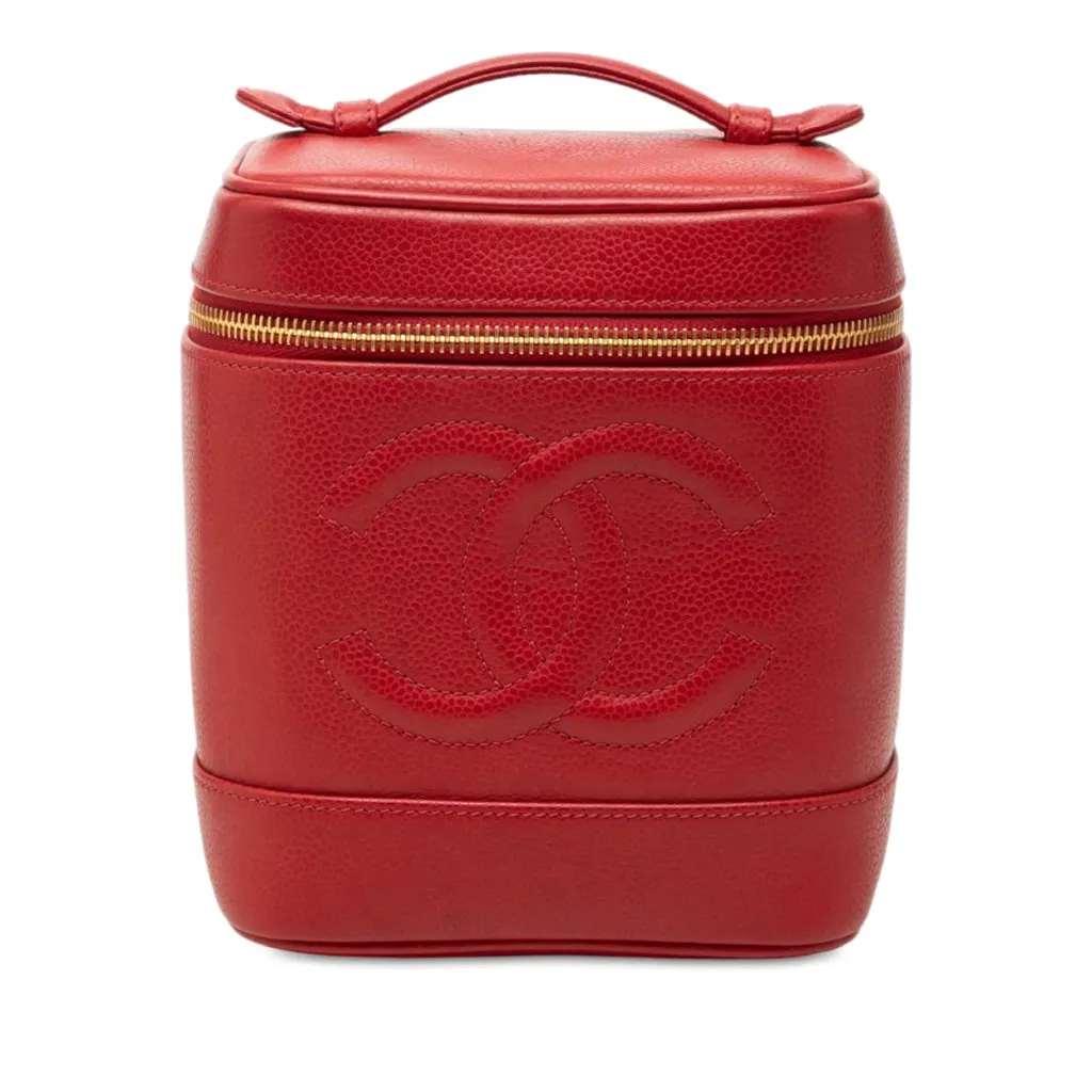Chanel CC Caviar Vanity Bag Red Leather Very good - Front View