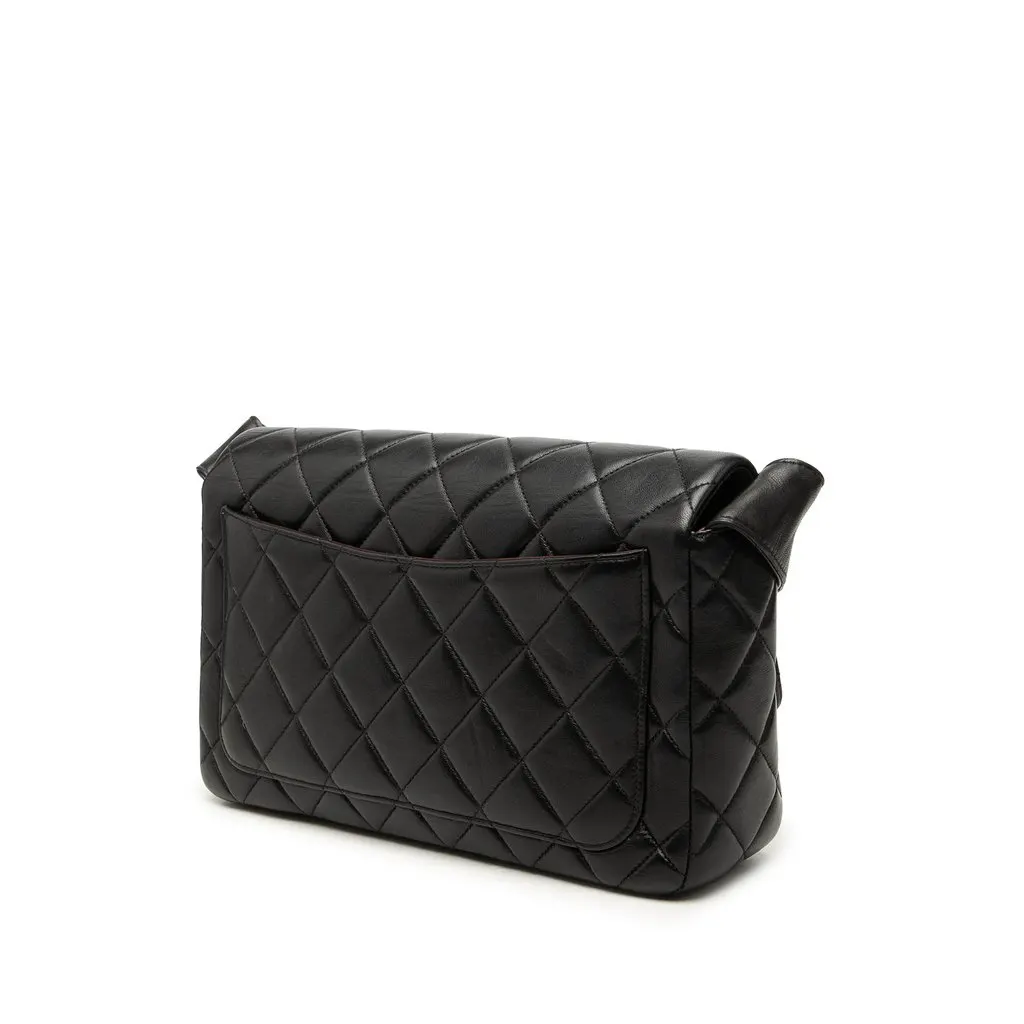 Chanel CC Quilted Lambskin Single Flap Black Leather Good - Back View
