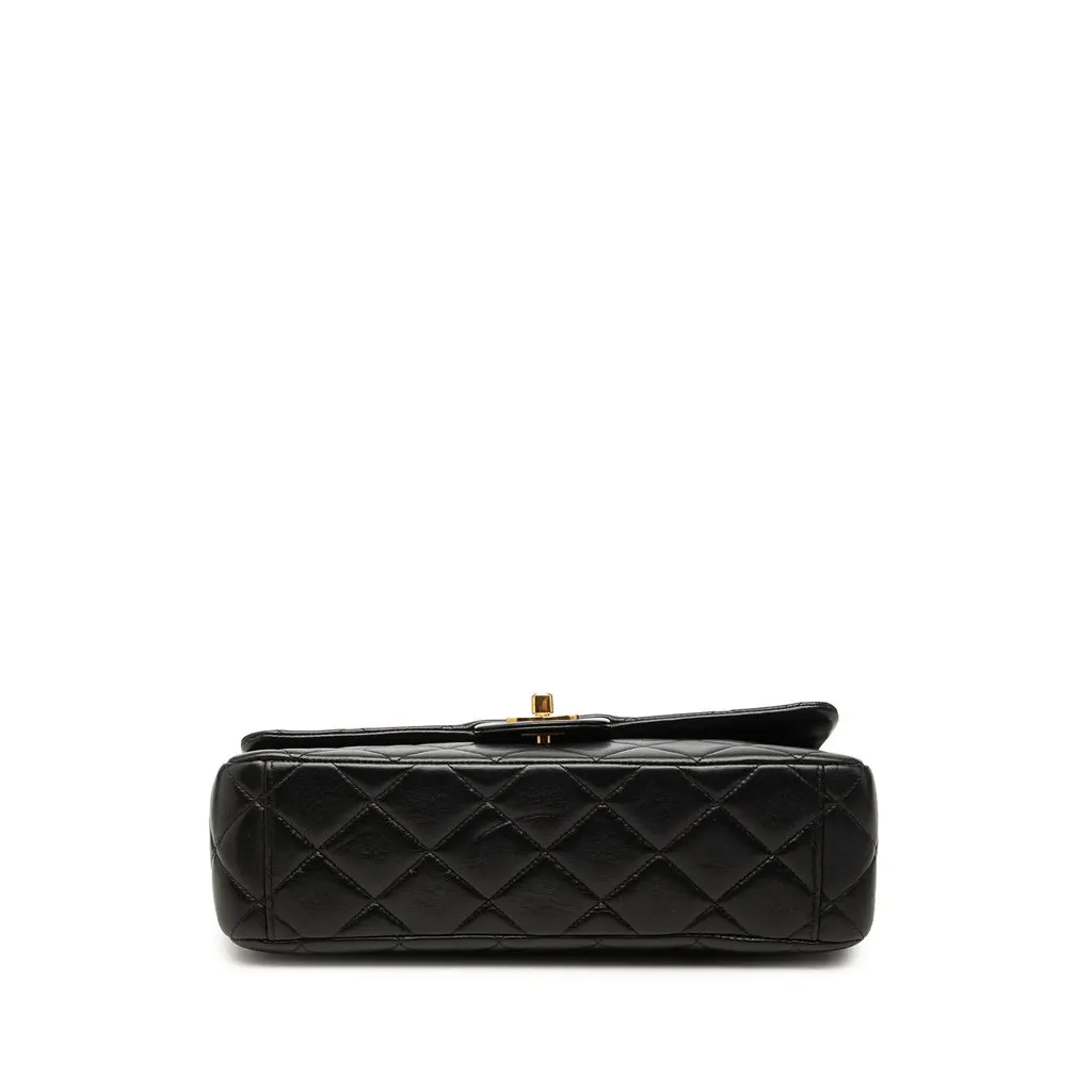 Chanel CC Quilted Lambskin Single Flap Black Leather Good - Inside View
