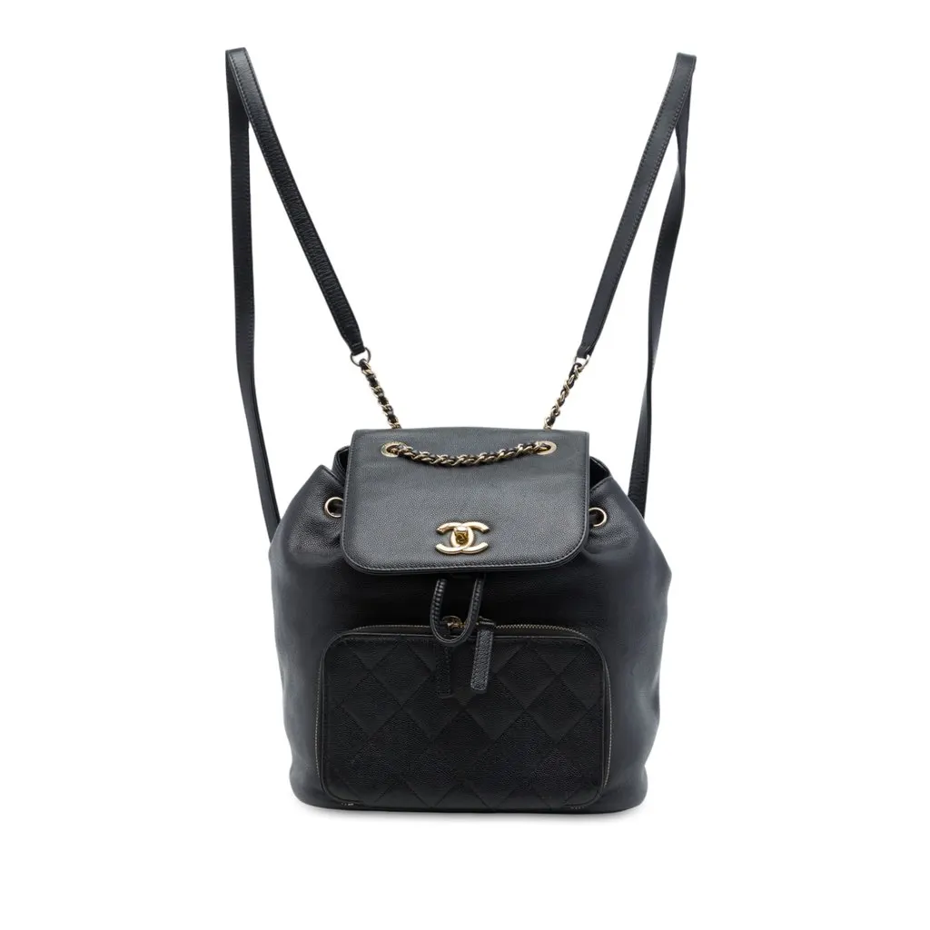 Chanel Caviar Business Affinity Backpack Black Leather Good - Front View