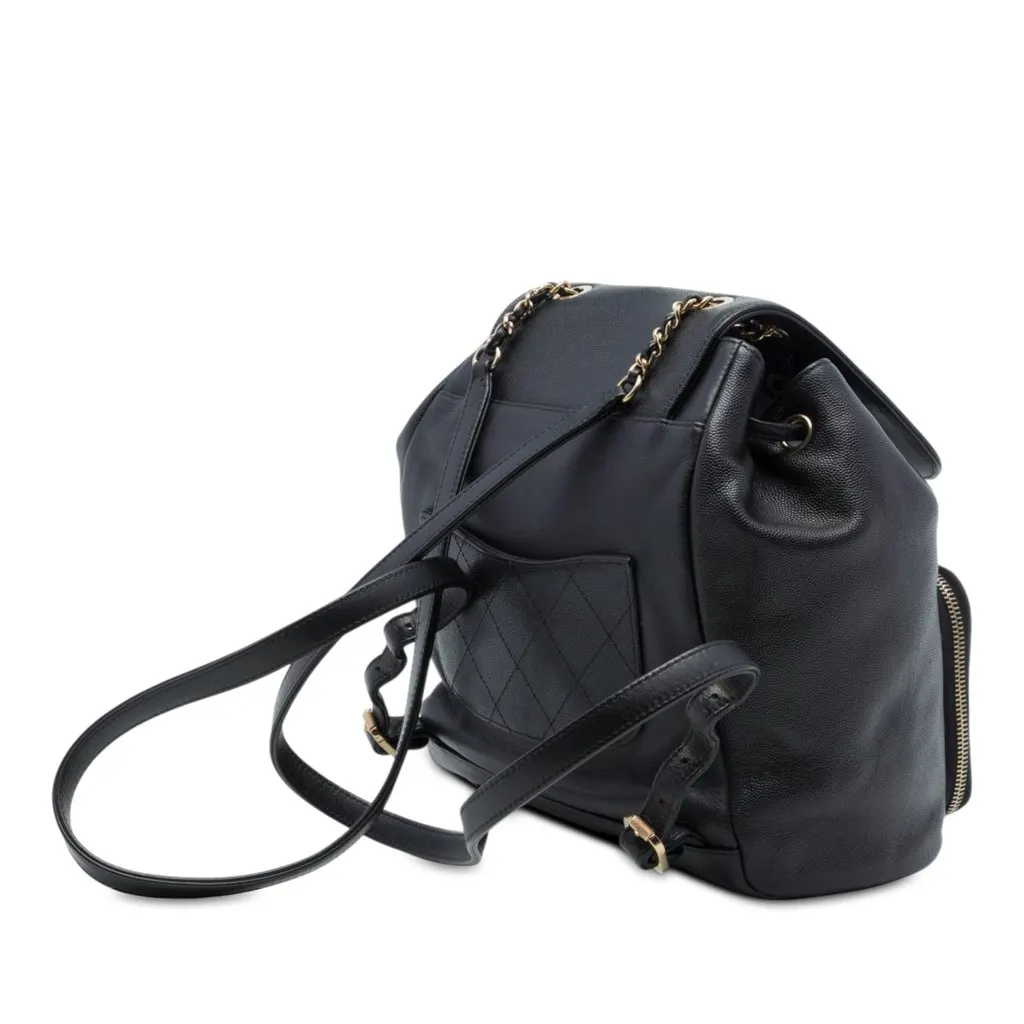 Chanel Caviar Business Affinity Backpack Black Leather Good - Back View
