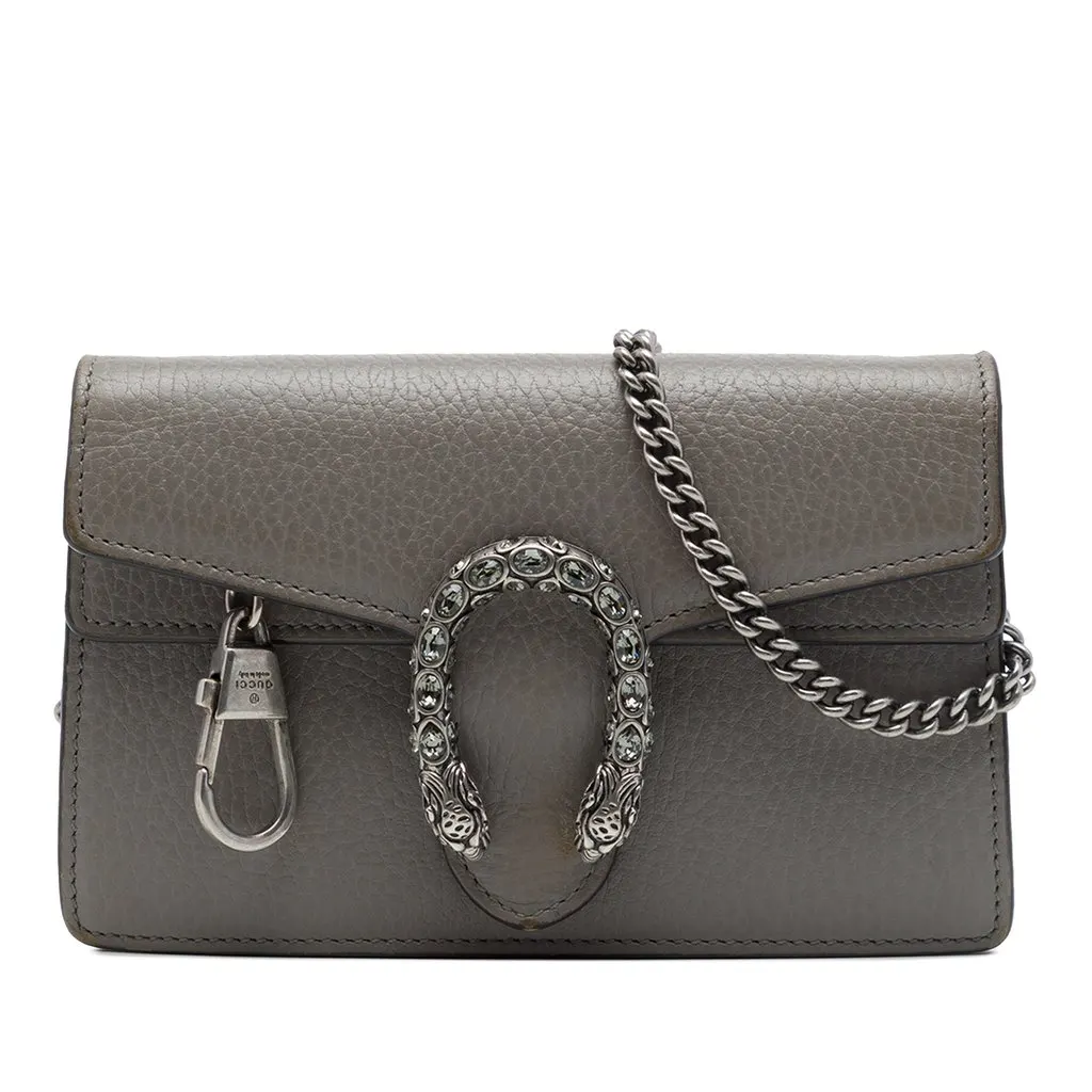 Gucci Mini Calfskin Dionysus Crossbody Grey Leather Good - Front View