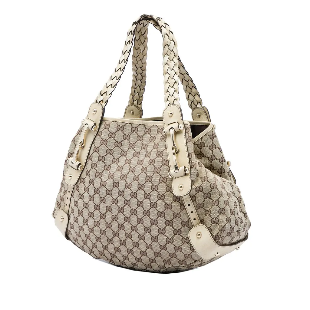 Gucci GG Canvas Horsebit Pelham Shoulder Bag Beige Very good - Back View